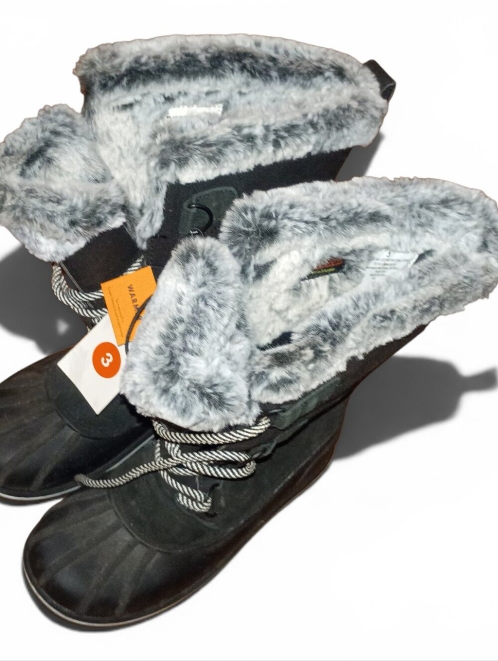 NWT Cat & Jack Girls Constance Winter Snow Boots Size 3 Black Faux Fur